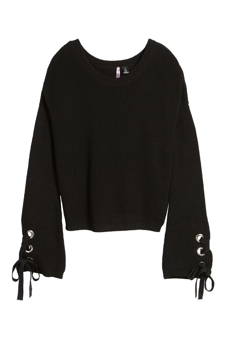 Grommet Sleeve Pullover, Alternate, color, BLACK