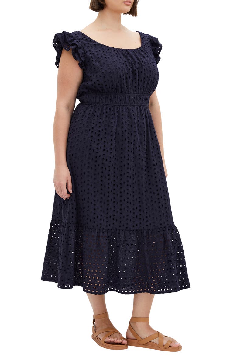 Sweet Broderie Anglaise Maxi Dress, Alternate, color, NAVY