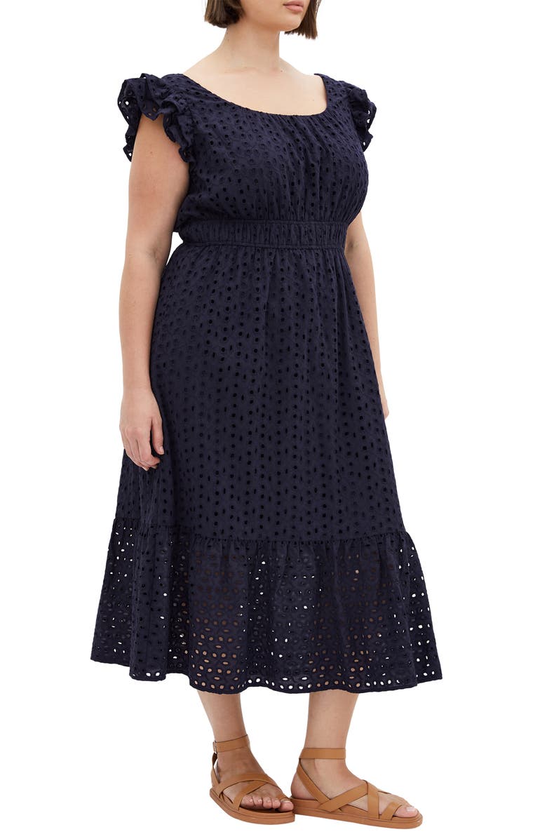 City Chic Sweet Broderie Anglaise Maxi Dress, Alternate, color, Navy