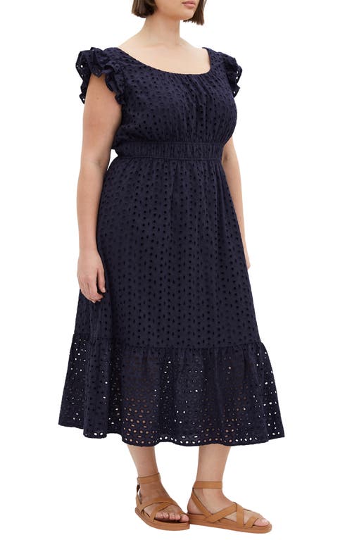 City Chic Sweet Broderie Anglaise Maxi Dress In Navy