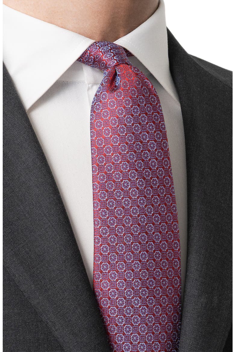 Medallion Woven Silk Tie, Alternate, color, MEDIUM RED