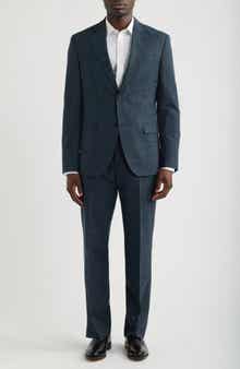 Anders Classic Fit Blue Crosshatch Wool & Linen Suit