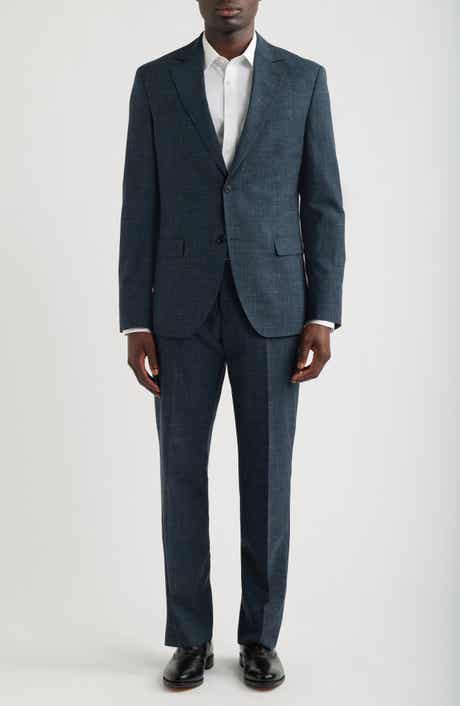 Anders Classic Fit Blue Crosshatch Wool & Linen Suit