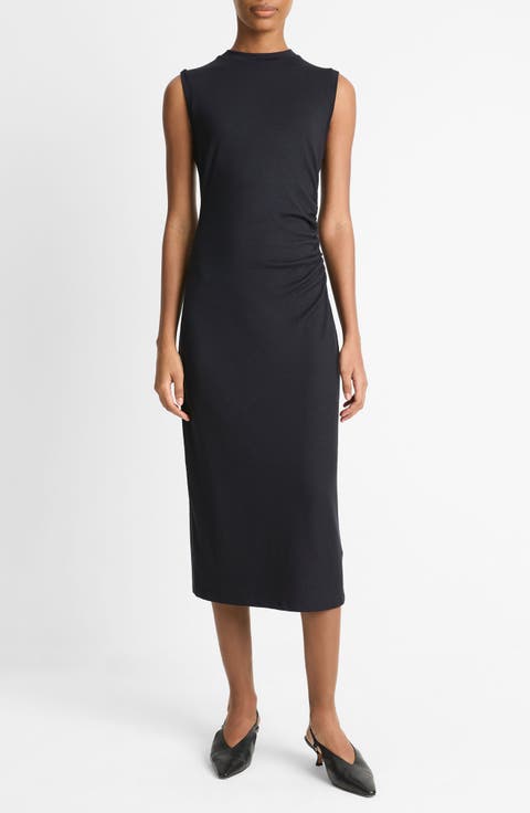 Side Ruched Sleeveless Knit Midi Dress