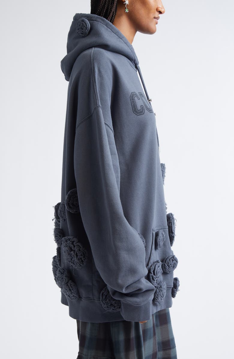 Collina Strada Soft Floral Appliqué Oversize Logo Graphic Hoodie, Alternate, color, Charcoal