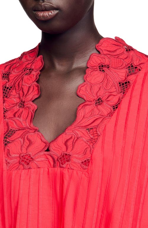Sandro Short Dress With Floral Details In Red