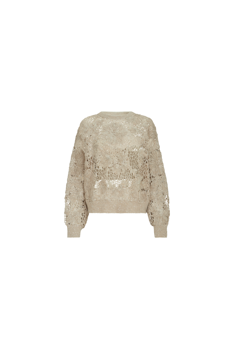 Whispering bloom embroidery sweater in sparkling mohair and wool, Alternate, color, Sand