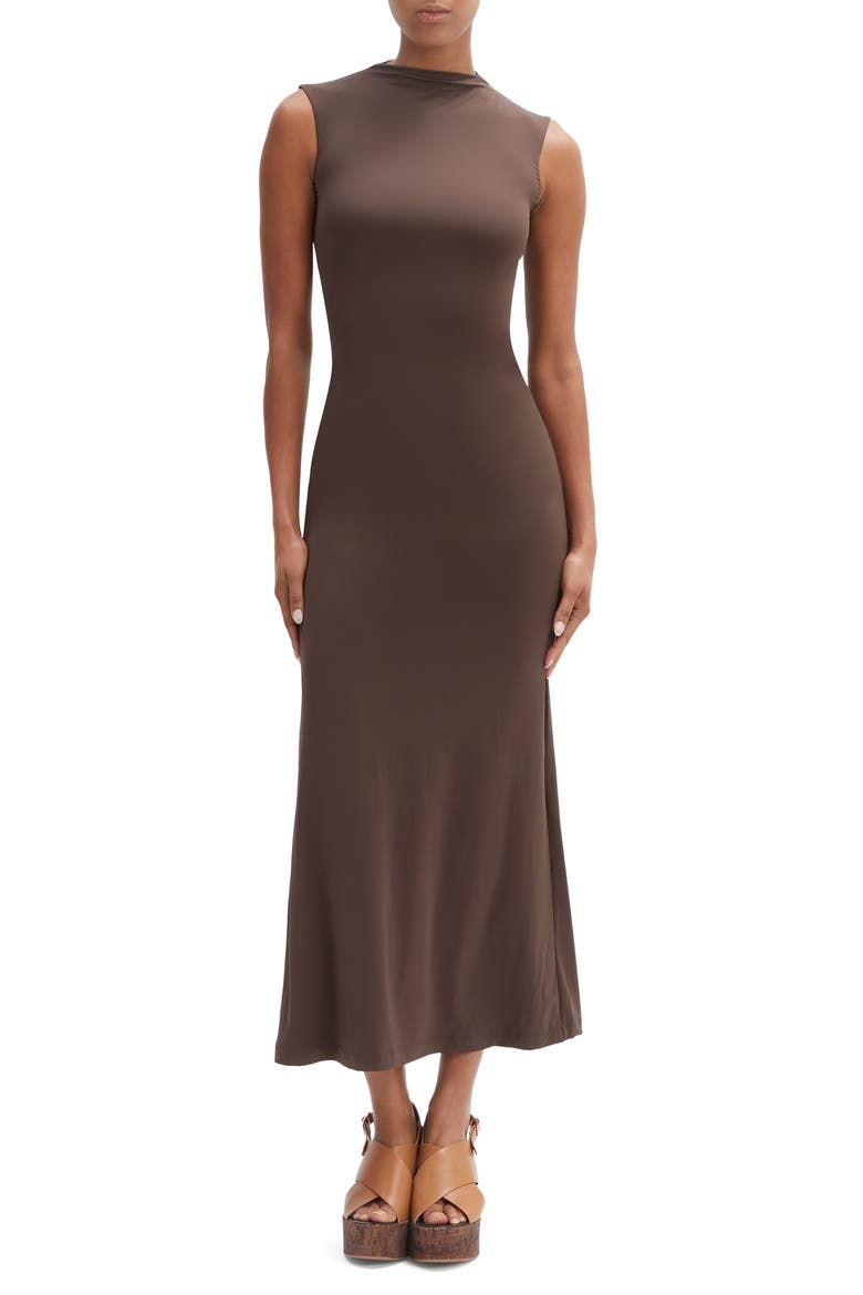 Veneda High Neck Maxi Dress, Main, color, CHOCOLATE