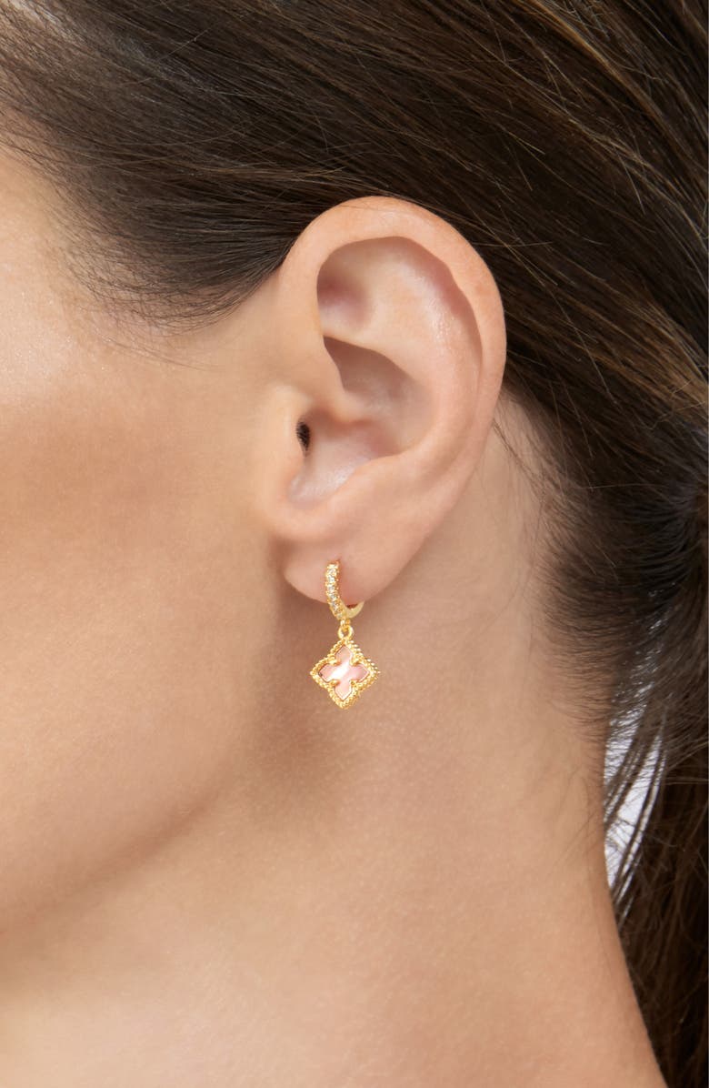 Adornia Pink Mother-of-Pearl Clover Pendant Necklace & Drop Earrings Set, Alternate, color, Pink/ Gold