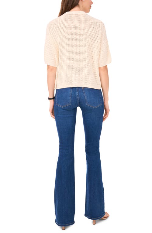 Halogenr Halogen(r) Open Stitch Button-up Polo Sweater