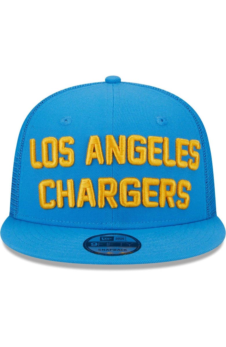 New Era Men's New Era Powder Blue Los Angeles Chargers Stacked Trucker 9FIFTY Snapback Hat, Alternate, color,