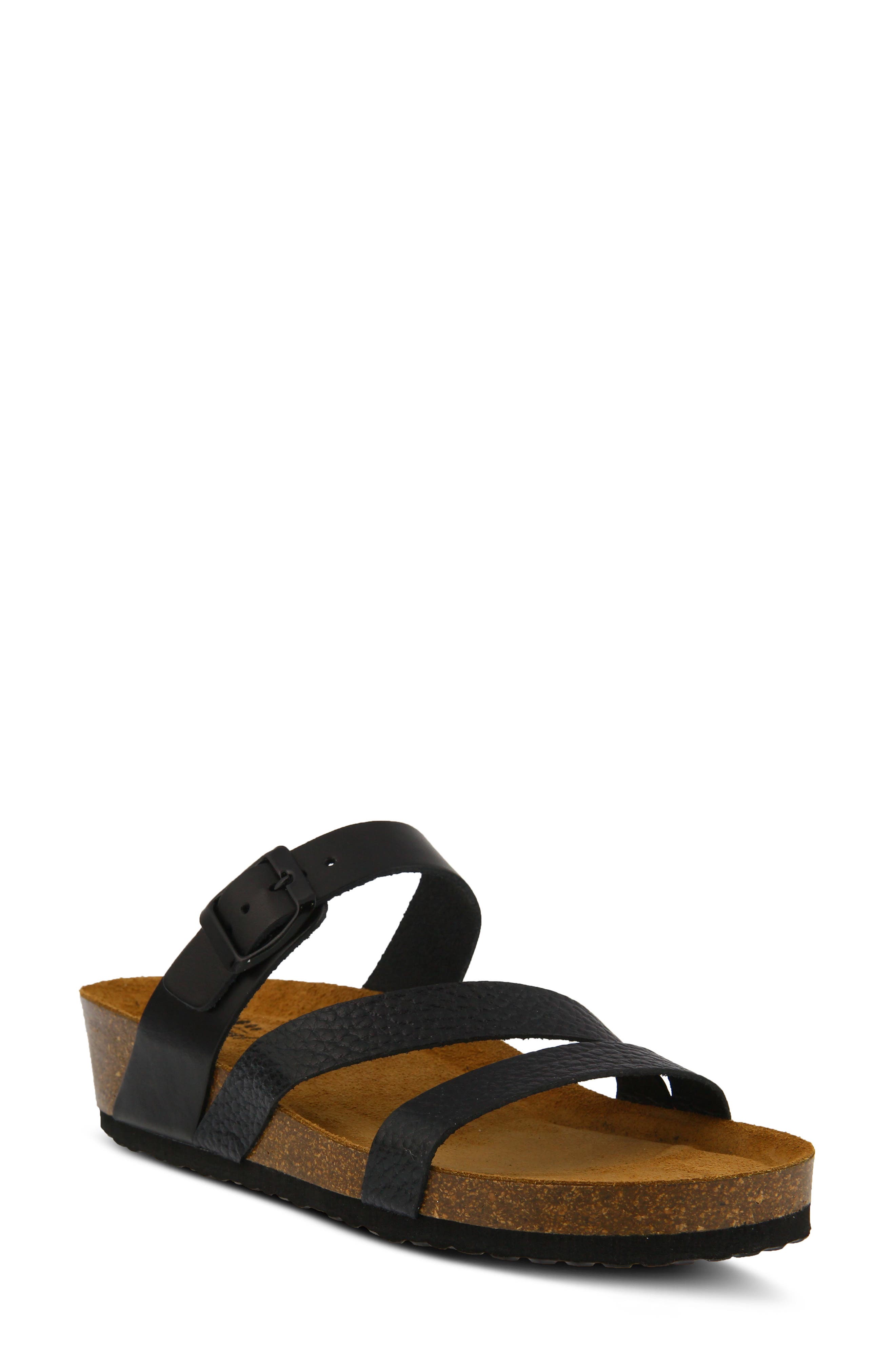 Flossie Slide Sandal, Main, color, BLACK/ BLACK LEATHER