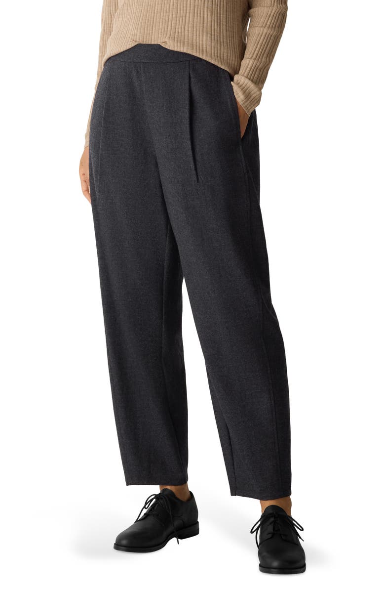Eileen Fisher Pleated Virgin Wool Ankle Lantern Pants, Main, color, Charcoal