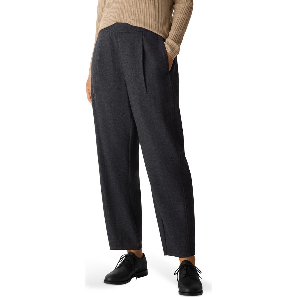 Eileen Fisher Pleated Virgin Wool Ankle Lantern Pants In Black