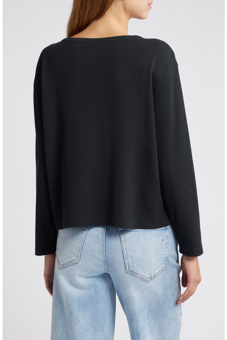 Shrunken Crop Boxy Thermal Crewneck Top, Alternate, color, BLACK JET