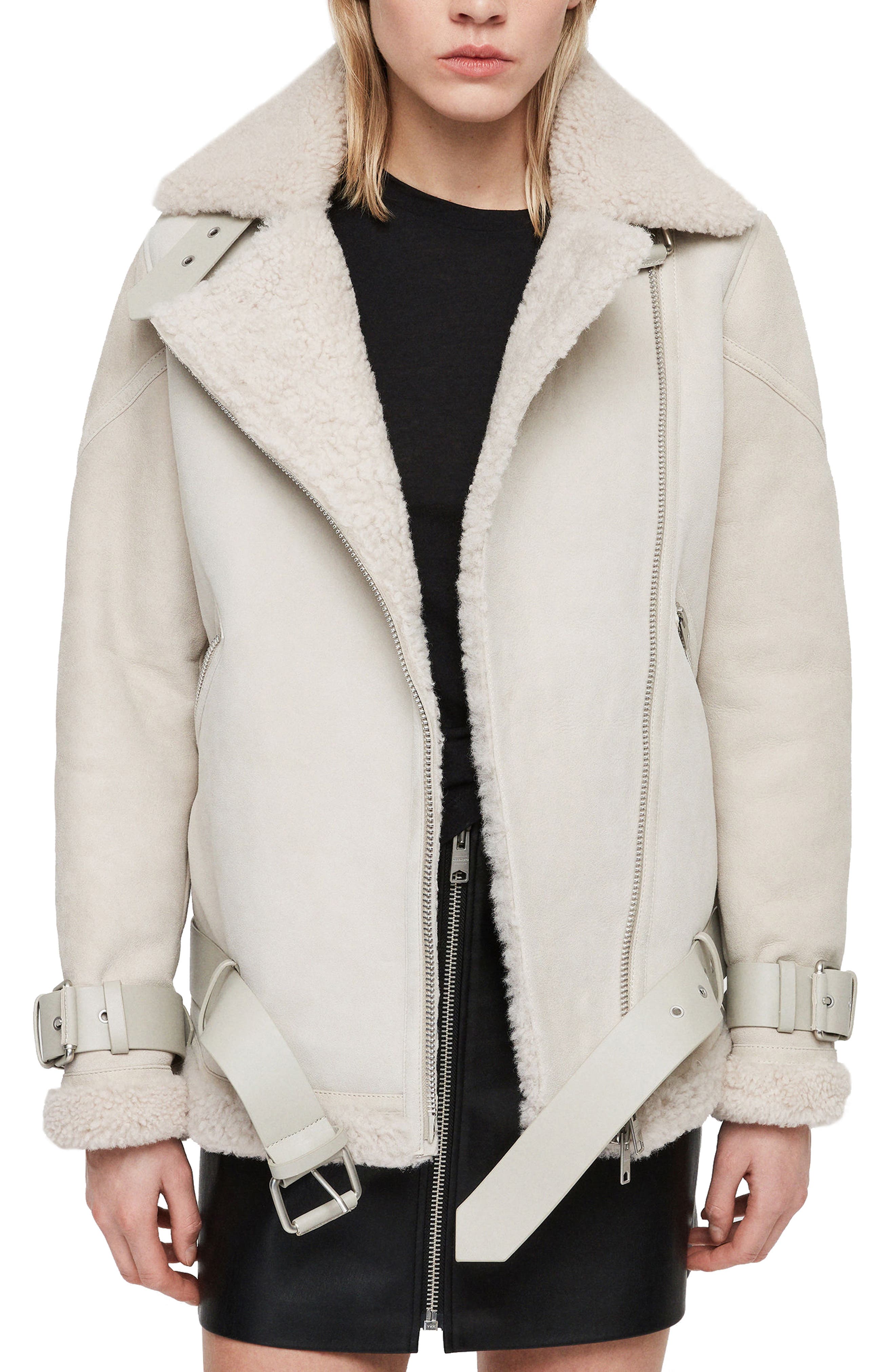 AllSaints Hawley Genuine Shearling Jacket (Women) | Nordstromrack