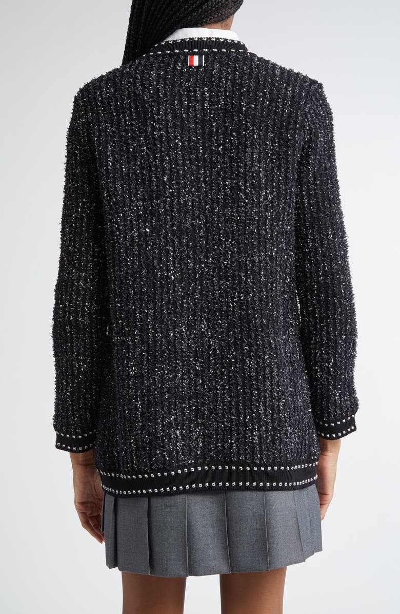 Thom Browne Tie Neck Eyelash Tweed Jacquard Cardigan, Alternate, color,