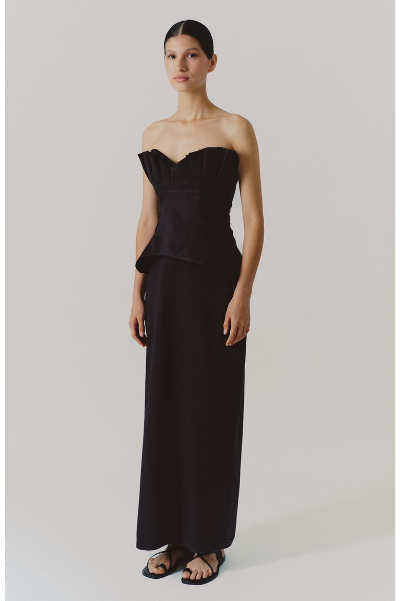 Cuarzo Strapless Pleated Cotton Top, Alternate, color, Black