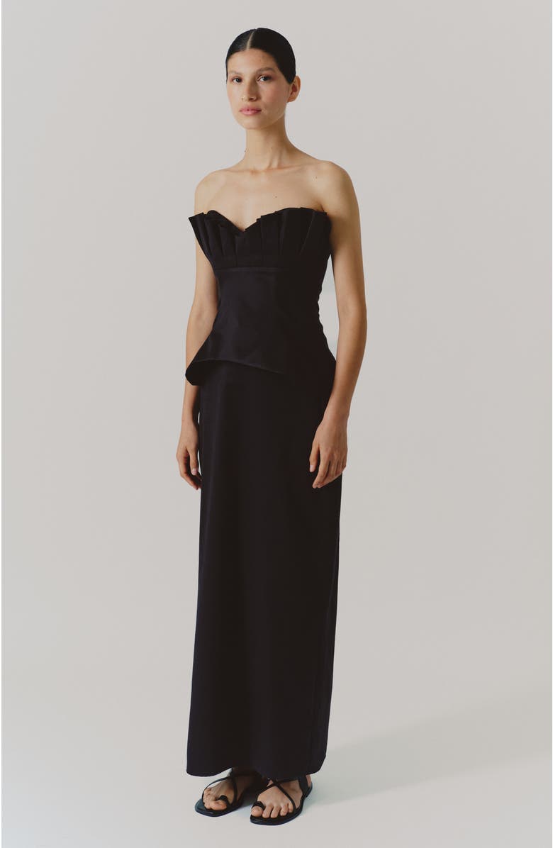 De Loreta Cuarzo Strapless Pleated Cotton Top, Alternate, color, Black