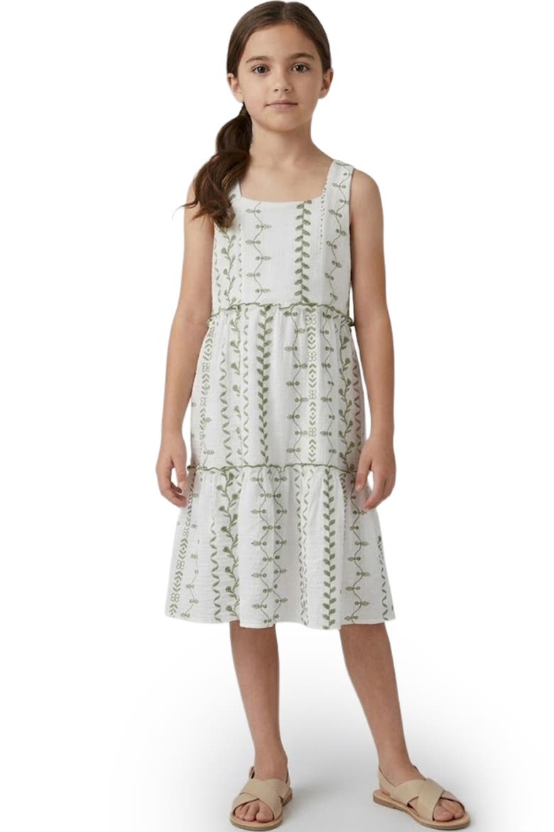 Kids' Embroidered Botanical Sleeveless Tiered Dress, Main, color, GREEN