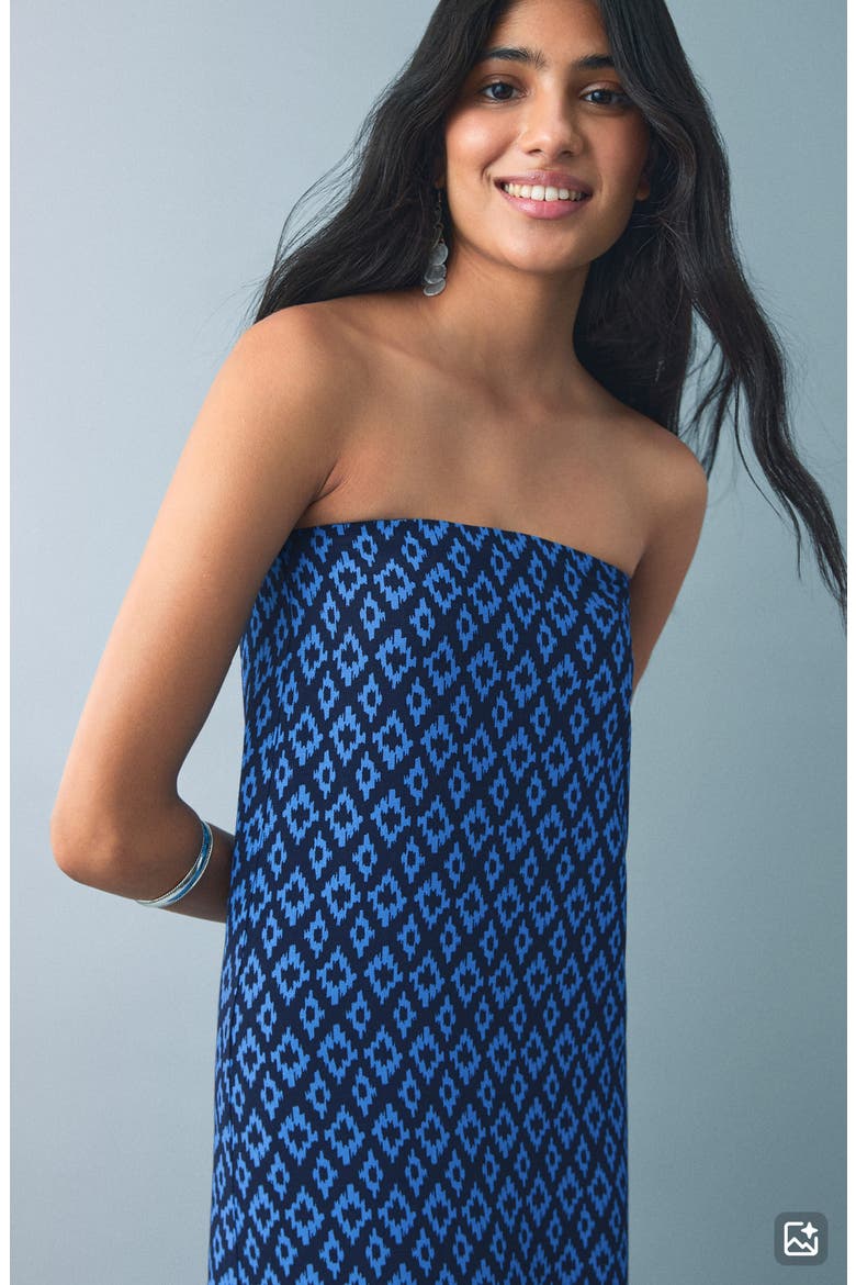 Print Strapless Maxi Dress, Alternate, color, NAVY
