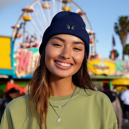 Dalix Butterfly Beanie In Navy Blue