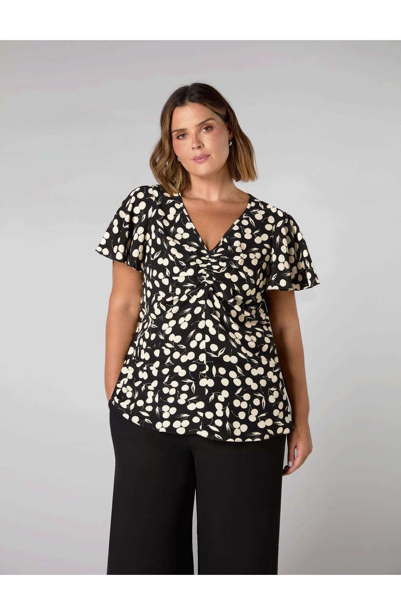 Live Unlimited Cherry Print Ruched Flutter Sleeve Top, Alternate, color, Cherry Print