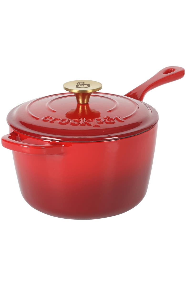 Crock-pot 3 Quart Enameled Cast Iron Saucepan with Lid, Main, color, Red