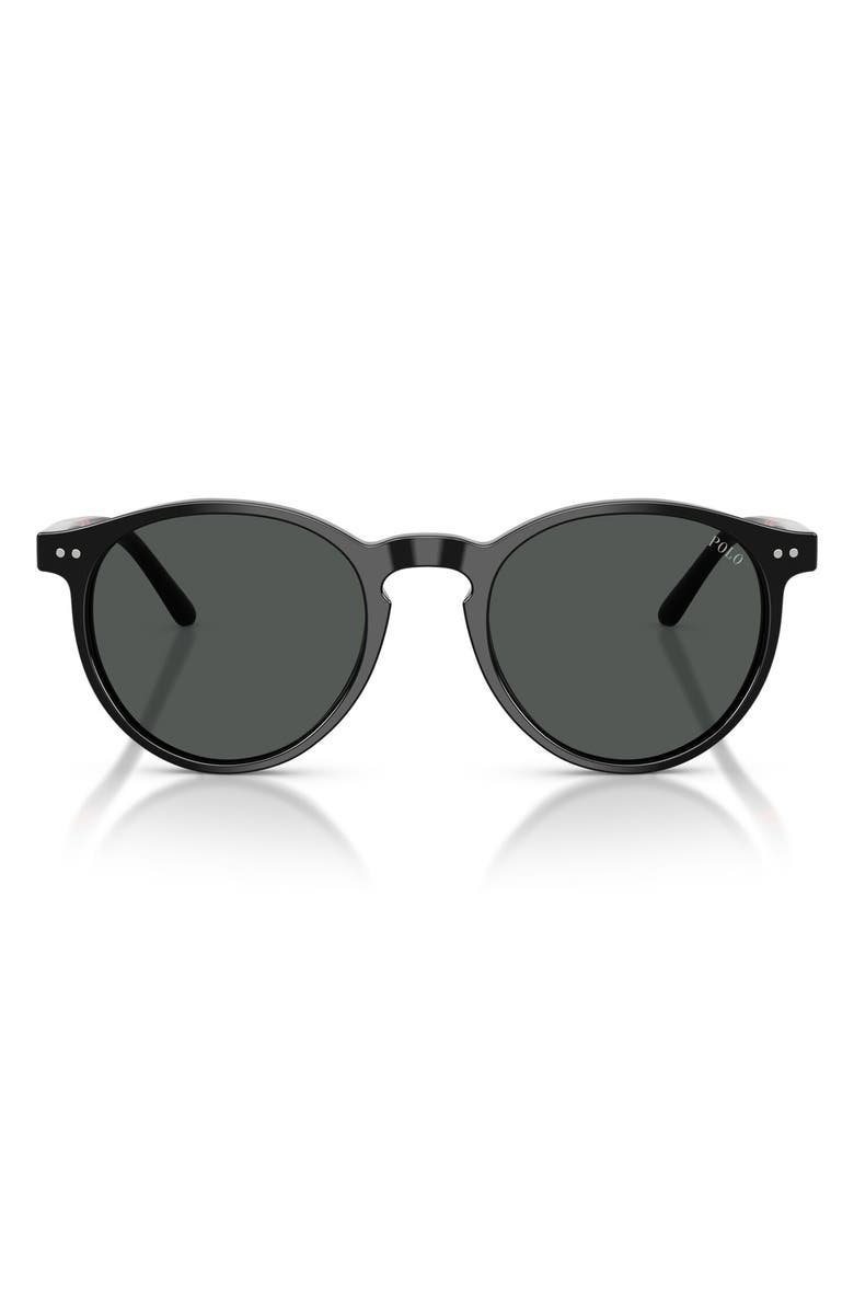 Polo Ralph Lauren 50mm Round Sunglasses, Main, color, Shiny Black / Dark Grey
