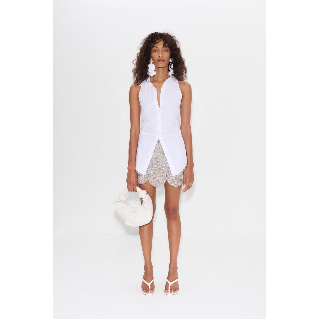 Simonmiller Loch Sleeveless Poplin Button-front Shirt In Macadamia