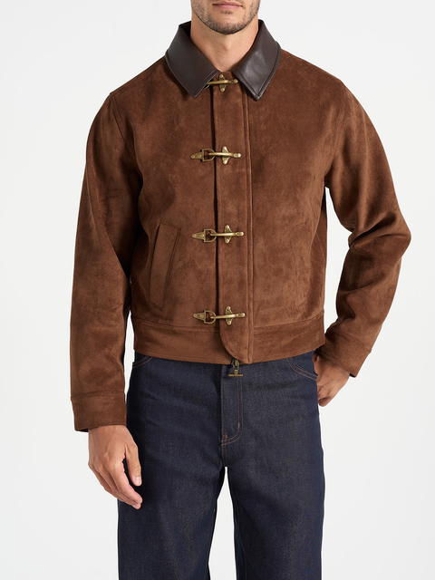 Nino Unisex Clasp Detail Contrast Stitch Suede Jacket