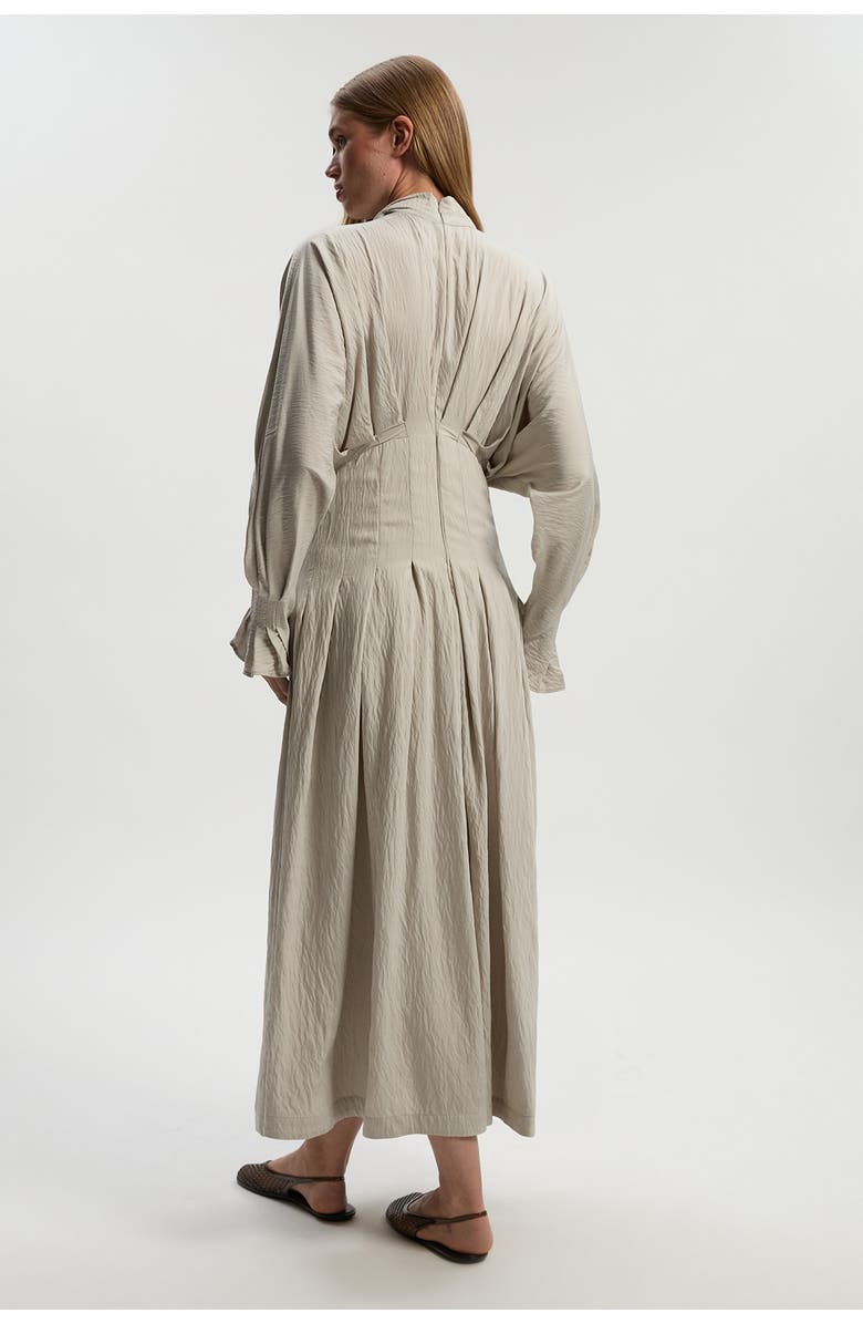 Karen Millen Pleated Neck Tie Detail Woven Maxi Dress, Alternate, color, Stone