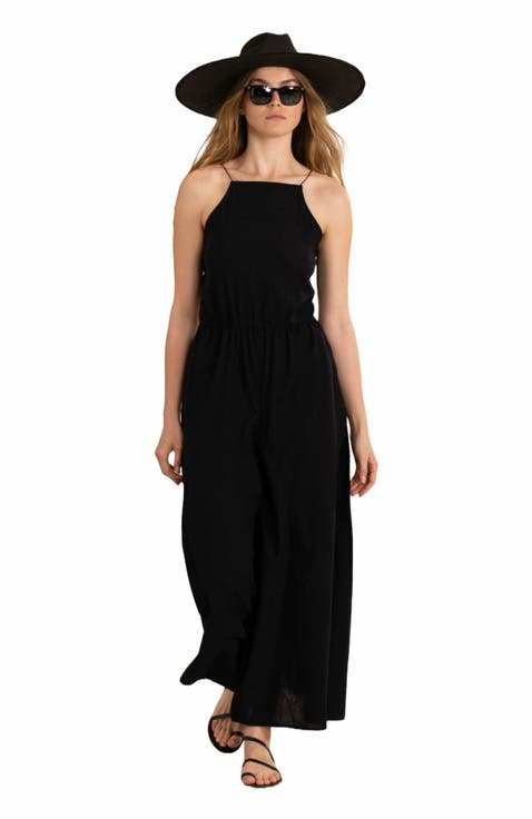 Resort Swim Cover Up Open Back Jumpsuit