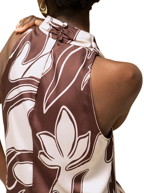 Ro&zo Swirl Print Drape Top In Brown