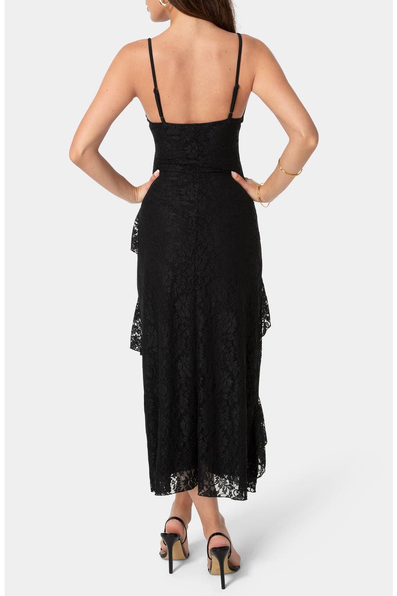 Lace Ruffle Maxi Dress, Alternate, color, BLACK