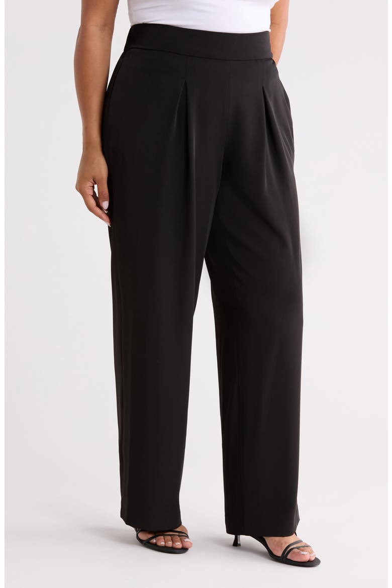 Pleated Pull-On Wide Leg Pants, Alternate, color, ANNE BLACK