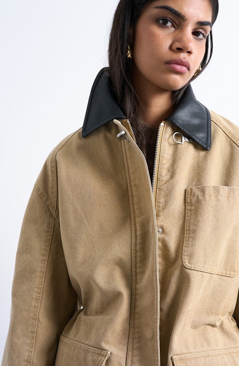 Topshop Cotton Blend Barn Jacket, Alternate, color, Tan