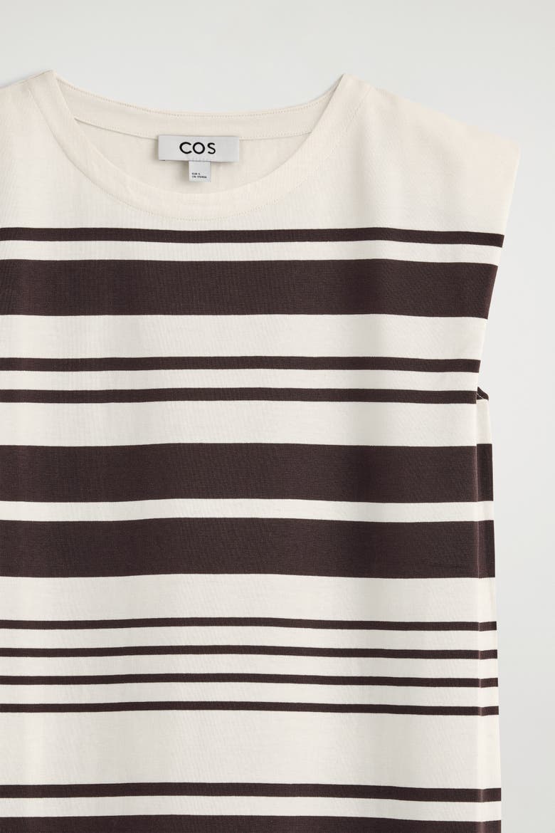 Folded-shoulder Cotton-jersey Midi Dress, Alternate, color, WHITE / BROWN / STRIPED