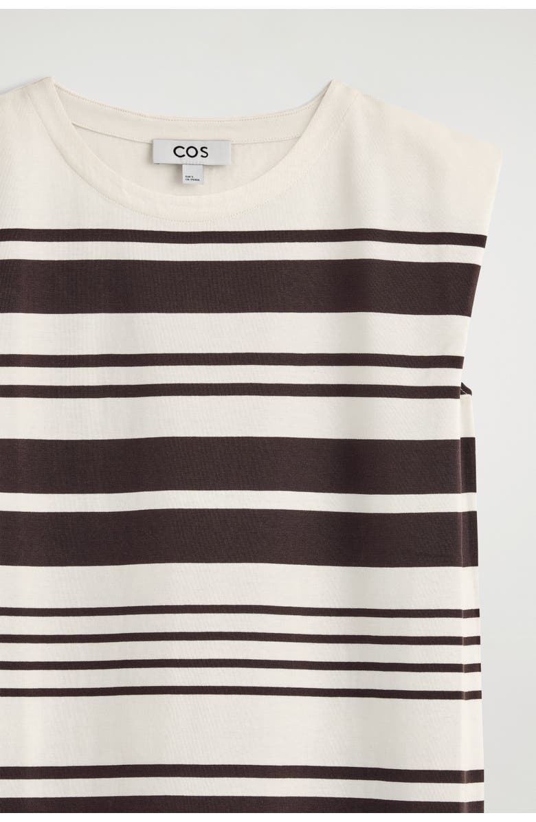 COS Folded-shoulder Cotton-jersey Midi Dress, Alternate, color, White / Brown / Striped