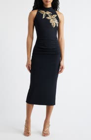 Chiara Boni La Petite Robe Nimby Beaded Floral Cocktail Midi Dress
