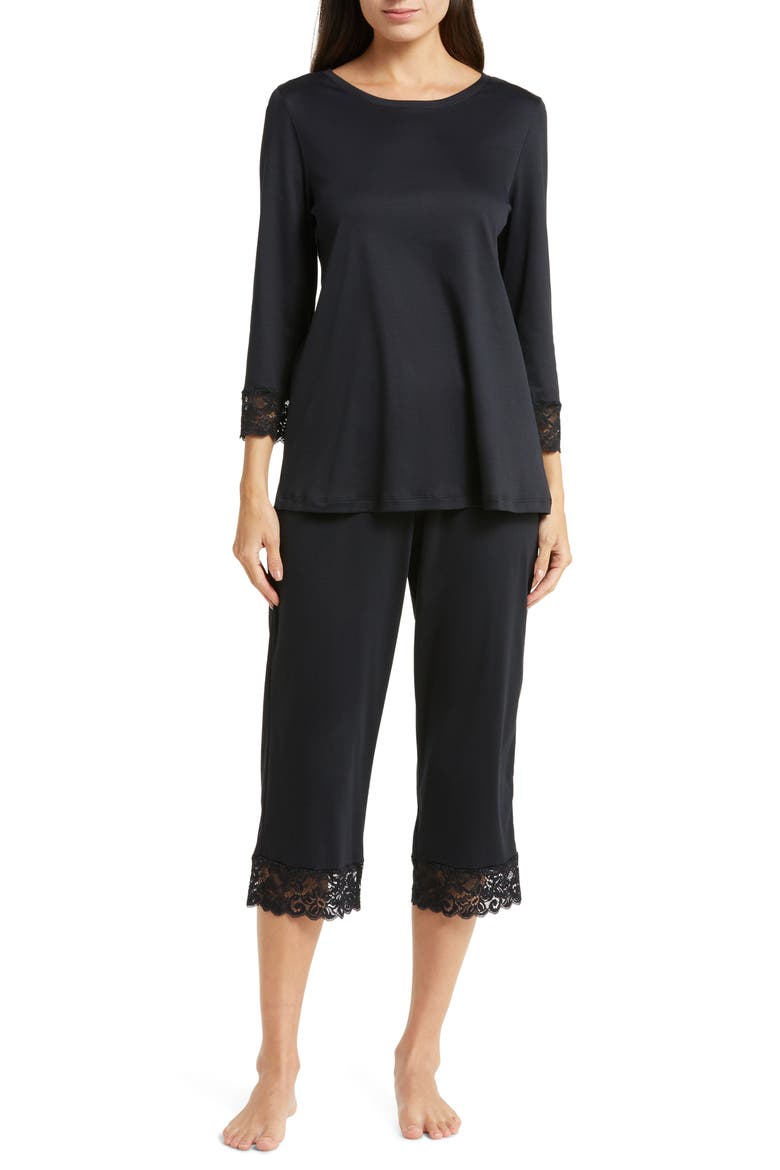 Moments Lace Trim Crop Pajamas, Main, color, 019 - BLACK