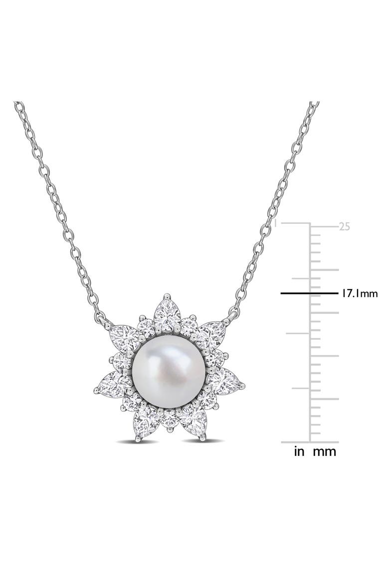 Cultured Pearl & Lab Grown White Sapphire Halo Pendant Necklace, Alternate, color, WHITE