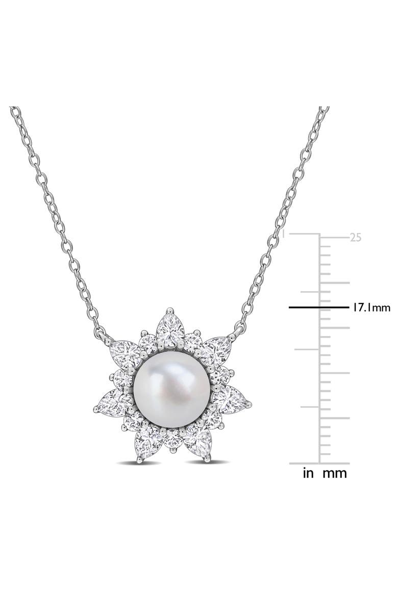 DELMAR Cultured Pearl & Lab Grown White Sapphire Halo Pendant Necklace, Alternate, color, 