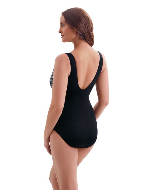 Longitude Pide Side Shirred Surplice Long Torso One-piece Swimsuit In Black