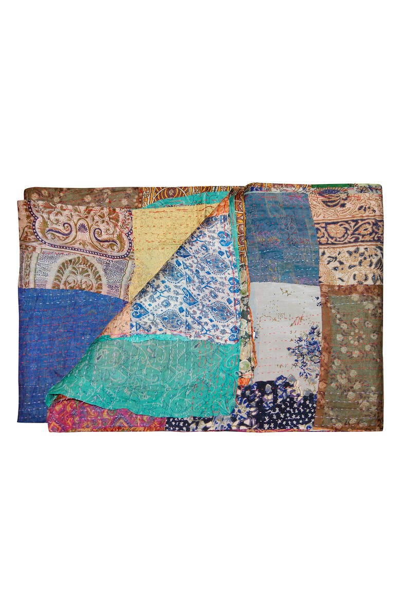 TAJ HOTEL Kantha Silk Throw Blanket, Main, color, Multi 6