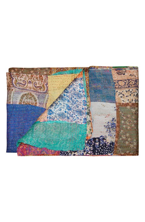 Kantha Silk Throw Blanket
