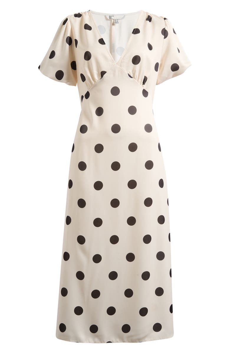 Friends Like These Polka Dot Puff Sleeve Stretch Satin Midi Dress, Alternate, color, Ivory/ Black