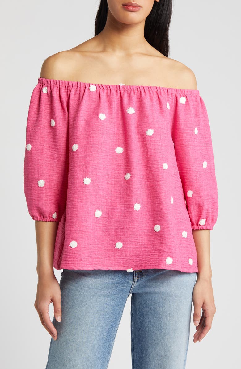 Loveappella Off the Shoulder Top, Main, color, Fuchsia