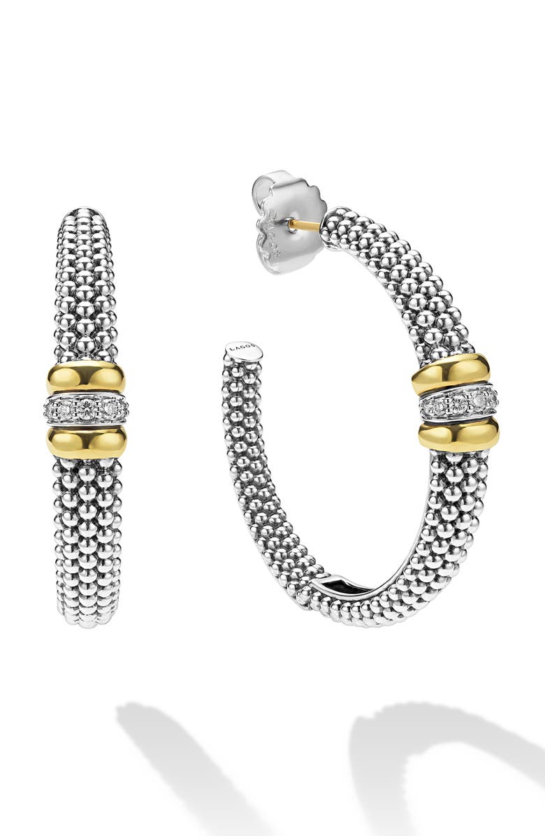 LAGOS Signature Caviar Diamond Hoop Earrings, Main, color, Two Tone