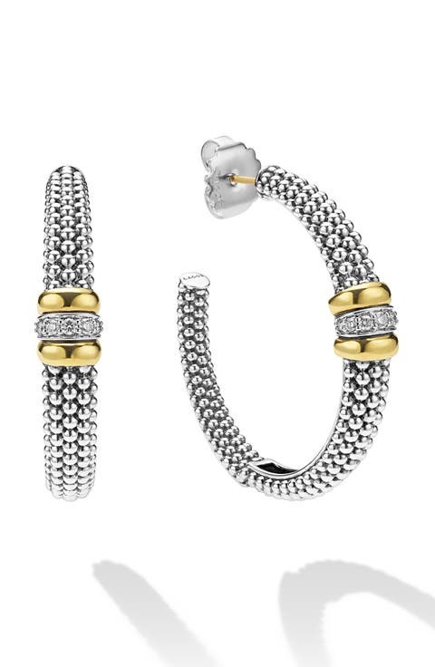 Signature Caviar Diamond Hoop Earrings